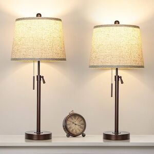 Table Lamps Set of 2 Adjustable Height Bedside Lamps for Living Room 3 Color